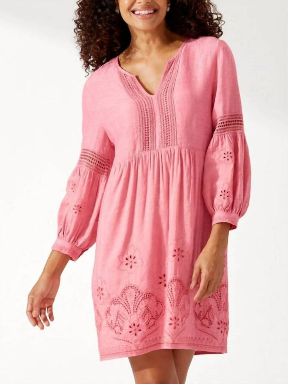 TOMMY BAHAMA St. Lucia Linen-blend Split-neck Dress in Coral Coast - Picture 15 of 15